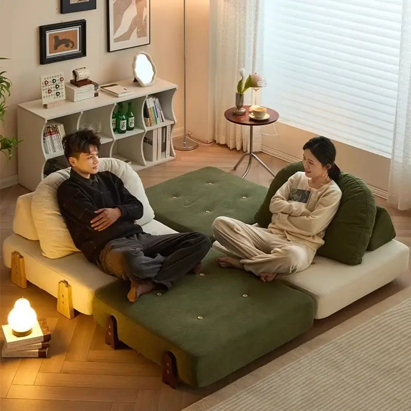 Cream tofu block sofa single minimalist technology cloth square module double combination small apartment floor lazy chair