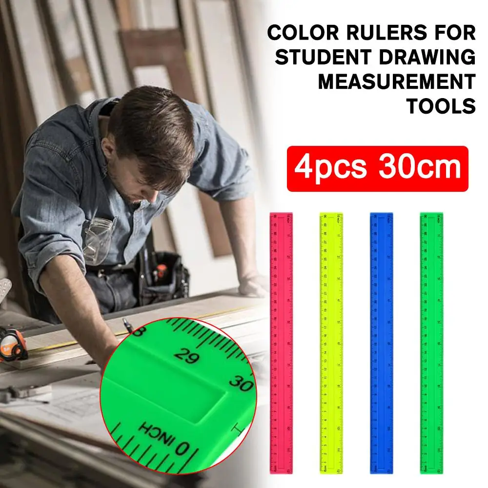 

4pcs Color Clear Plastic Ruler 30cm Standard/Metric Ruler Ruler Measuring Tool Creative Student School Office Stationery Supplie