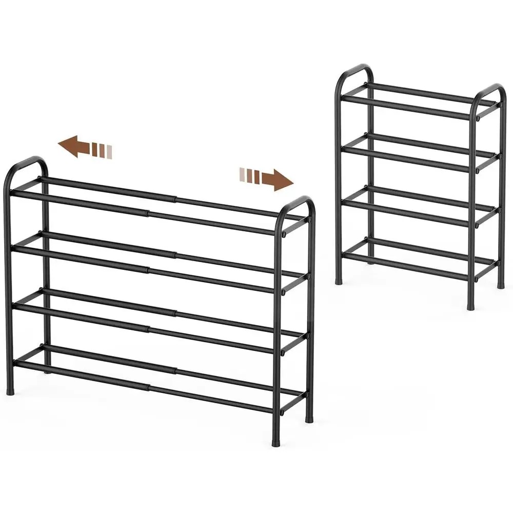 

4-Tier Expandable Shoe Rack, Adjustable Shoe Shel Storage Organizer Heavy Duty Metal Standing Shoe Rack or Entryway Closet Doorw