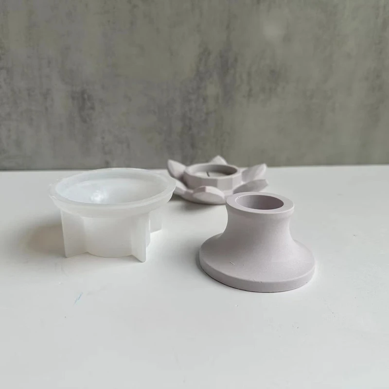 Lotus Candle Stand Concrete Cement Mold DIY Decorations Flower Column Candlestick Gypsum Plaster Mould Storage Cup Silicone Mold