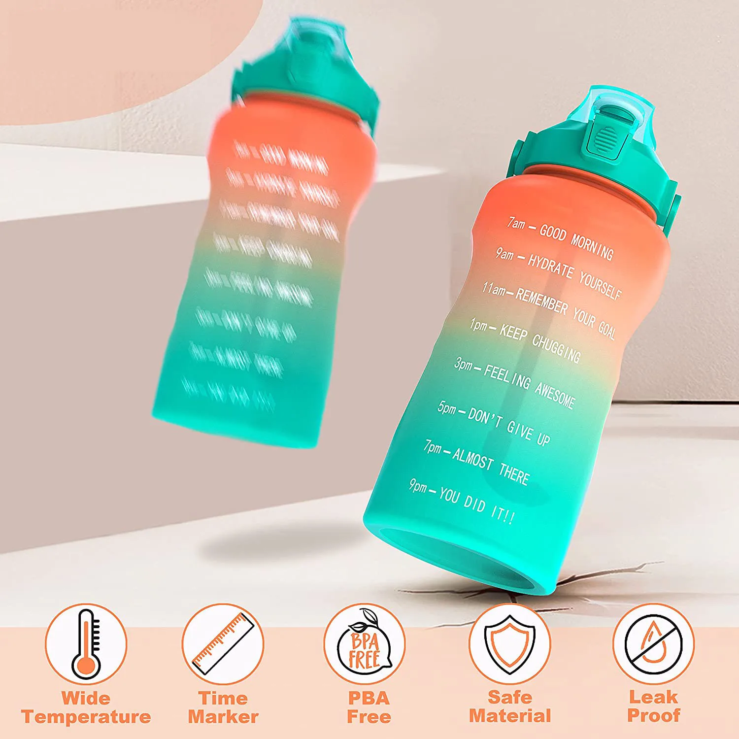 2L Large Capacity Water Bottle Straw Cup High Temperature Plastic Water Cup Time Scale Frosted Outdoor Sports Student Couple Cup