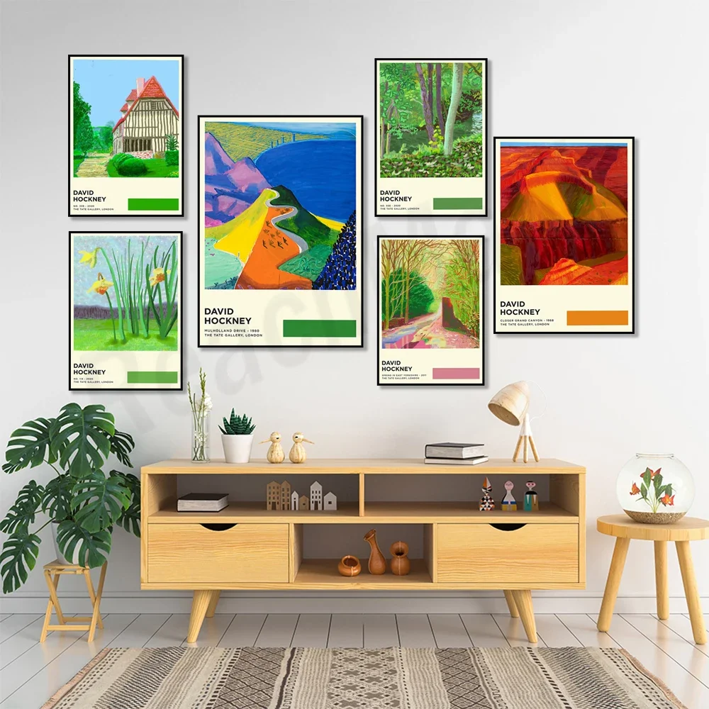 David Hockney print, forest, Yosemite, spring in East Yorkshire, flowers, purple hills landscape, summer poster wall decor