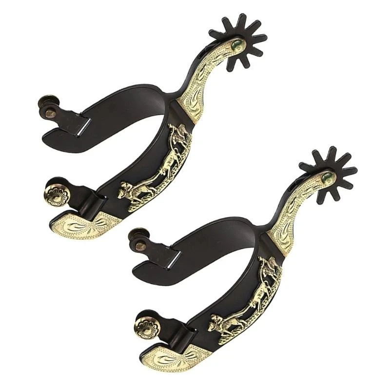 

Western Cowboy Spur with Rowel Mild Steel Horse Boot Spur Hand Carved Decoration