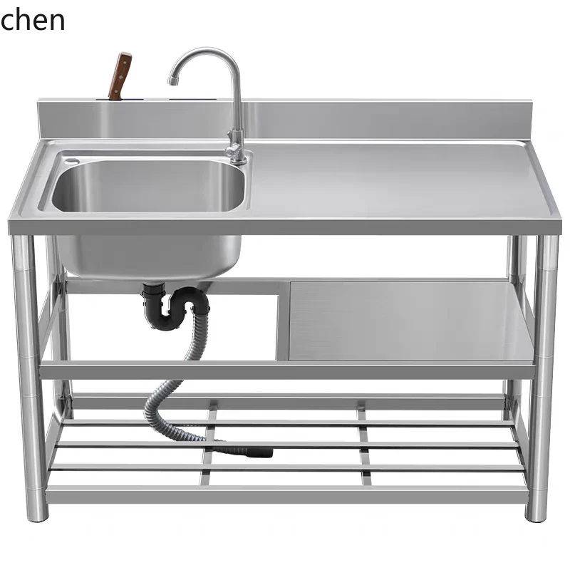Kitchen Sink Stainless Steel Basin with Stand Countertop Integrated Commercial Large Single Bowl