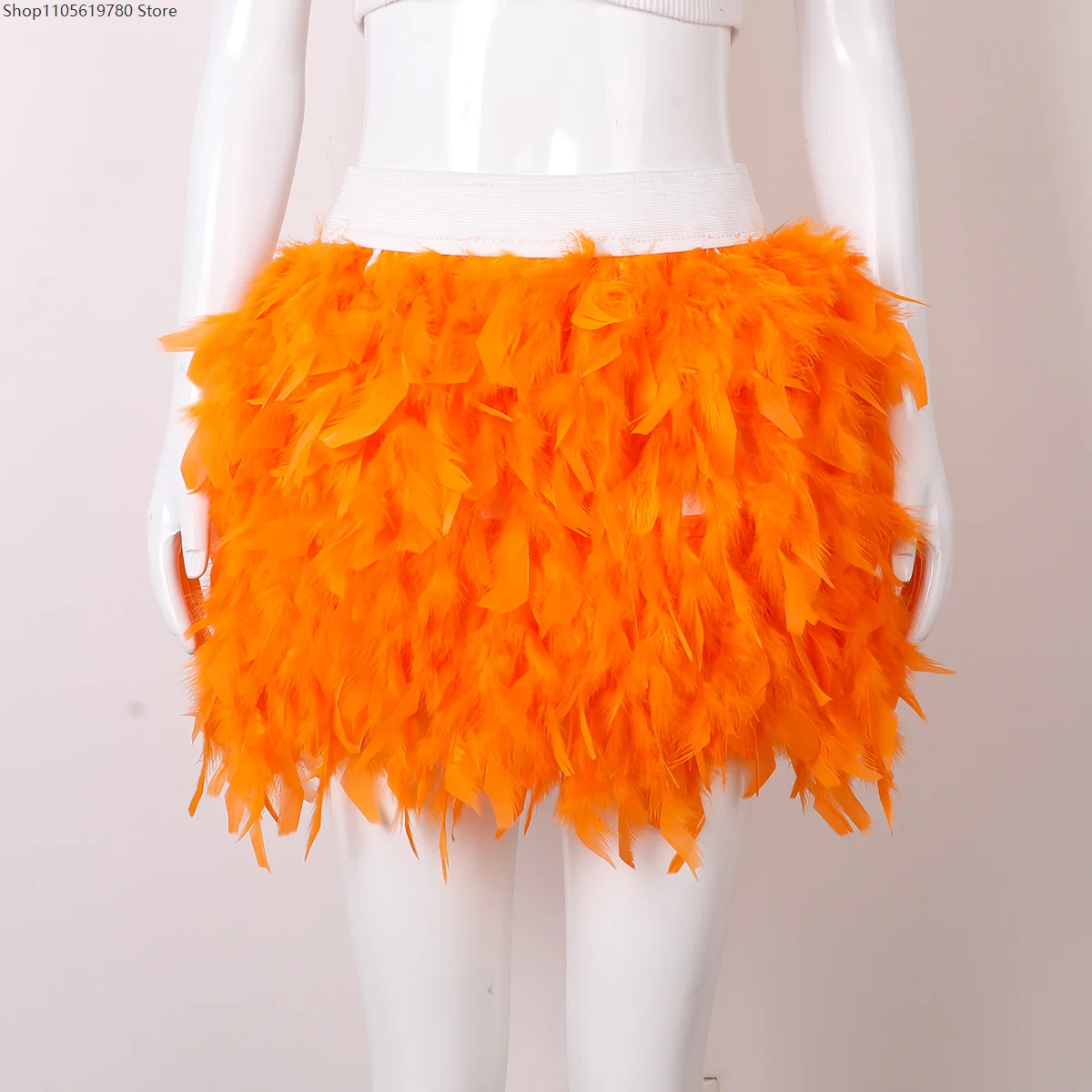 Solid Color Fluffy Feather Mini Skirt Elastic High Waist Short Skirt for Halloween Carnival Costume Party and Stage Performance