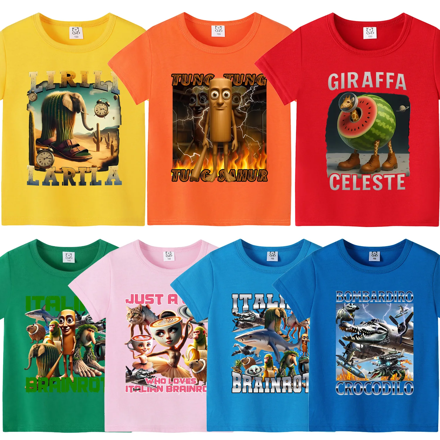 

Italian Brainrot Animals T-shirt for Children Tung Tung Tung Sahur Tee Top Cartoon Clothes Kids Short Sleeve Loose Clothing Gift