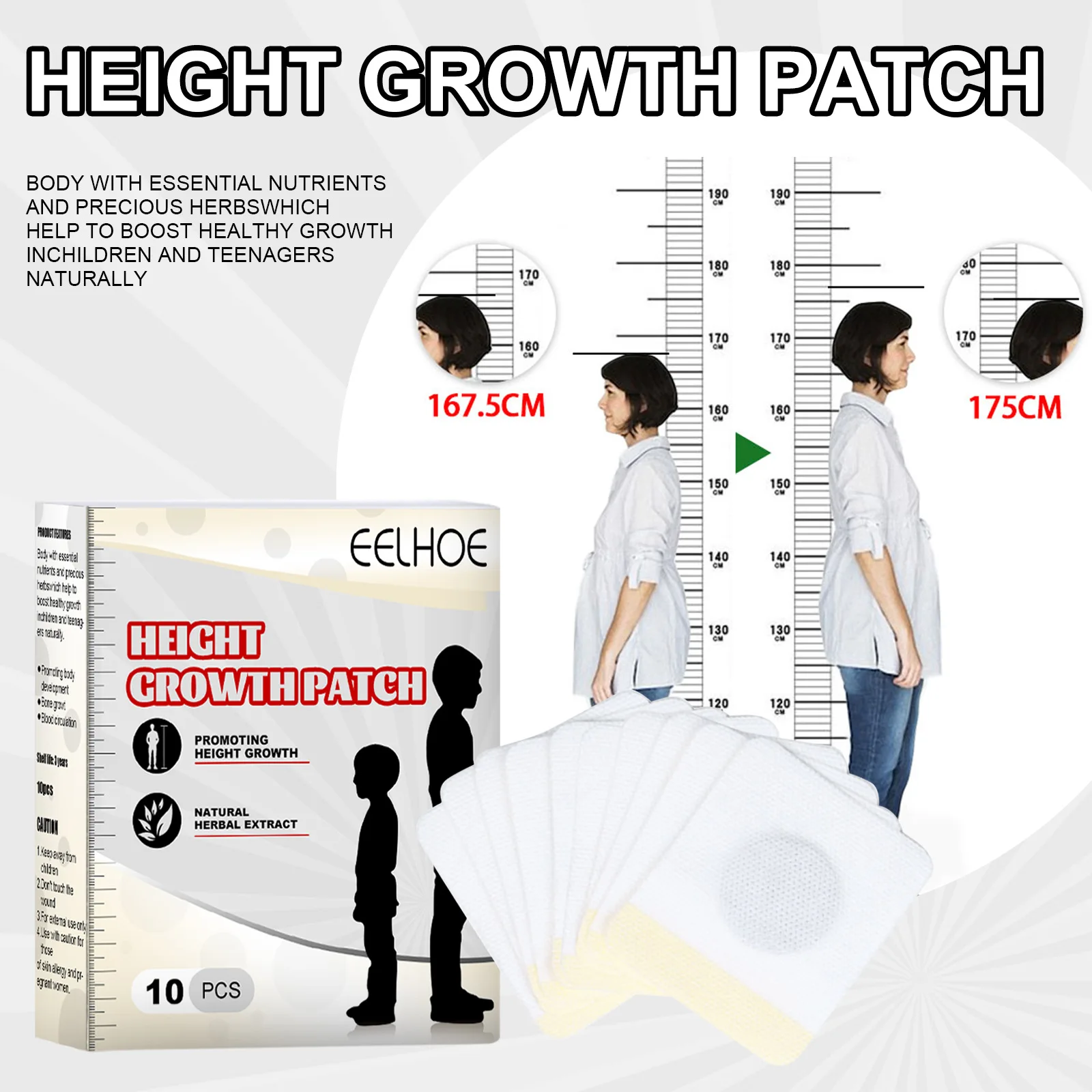 Height Enhancer Foot Patch Promote Body Grow Taller Bone Growth Heightening Acupuncture Points Stimulation Height Increase Patch