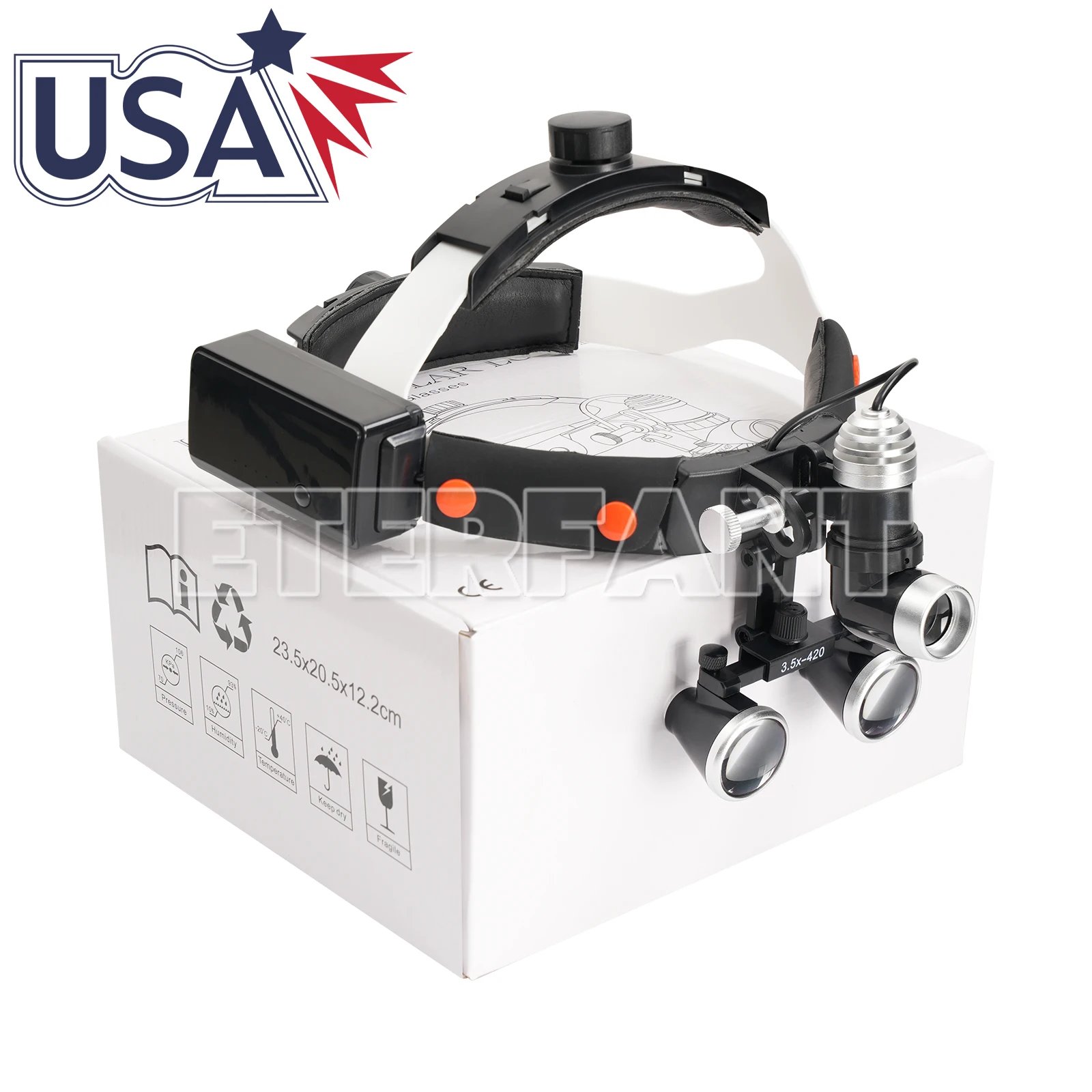 

ETERFANT 3.5X Dental 10W Surgical Headband Binocular Loupes Medical Magnifier LED Head Light Headlight Black Adjustable