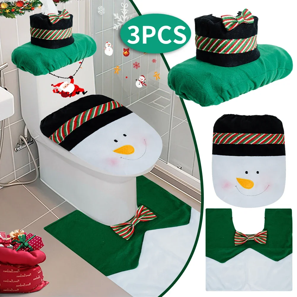 Christmas Cartoon Toilet Seat Cover Cute Toilet Cover Set Creative Santa Claus Bathroom Mat for Home New Year Navidad Decoration