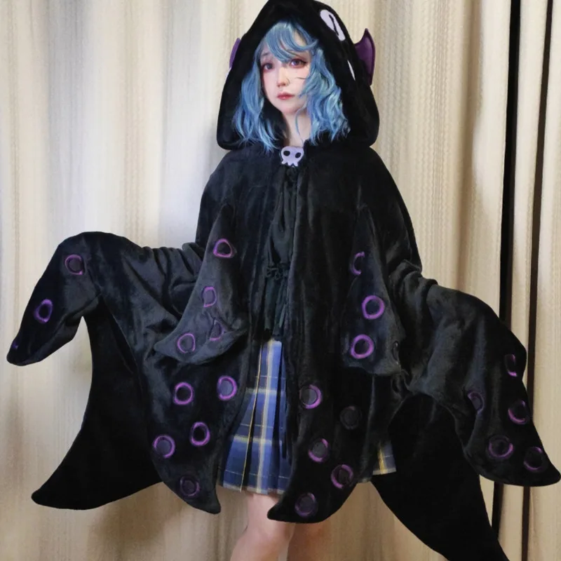 Krul Octopus Cape Plush Pajamas Kawaii Cartoon Y2k Anime Cloak Cosplay  Costume Halloween Adults Winter Sleepwear Blanket Cape