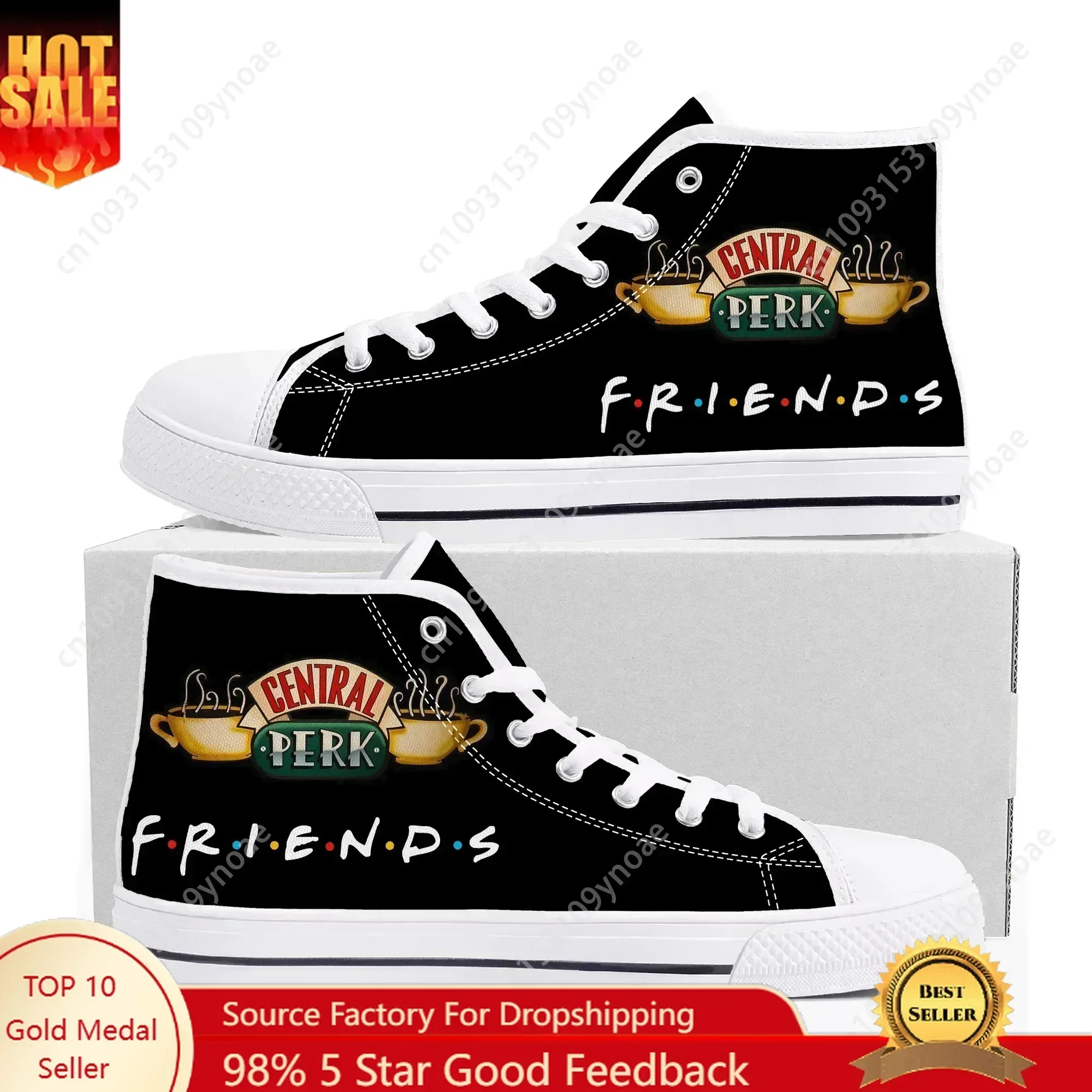 

Friends TV Show Central Perk Coffee High Top Sneakers Mens Womens Teenager Canvas Sneaker Casual Custom Shoes Customize Shoe