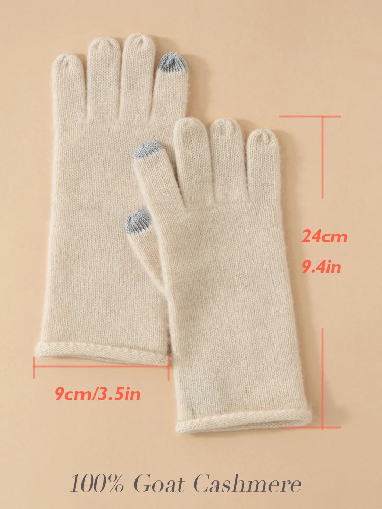 Women Selected Premium Cashmere Knitted Gloves Finger Touchscreen 100% Baby Cashmere Simple Autumn Winter Thermal Gloves