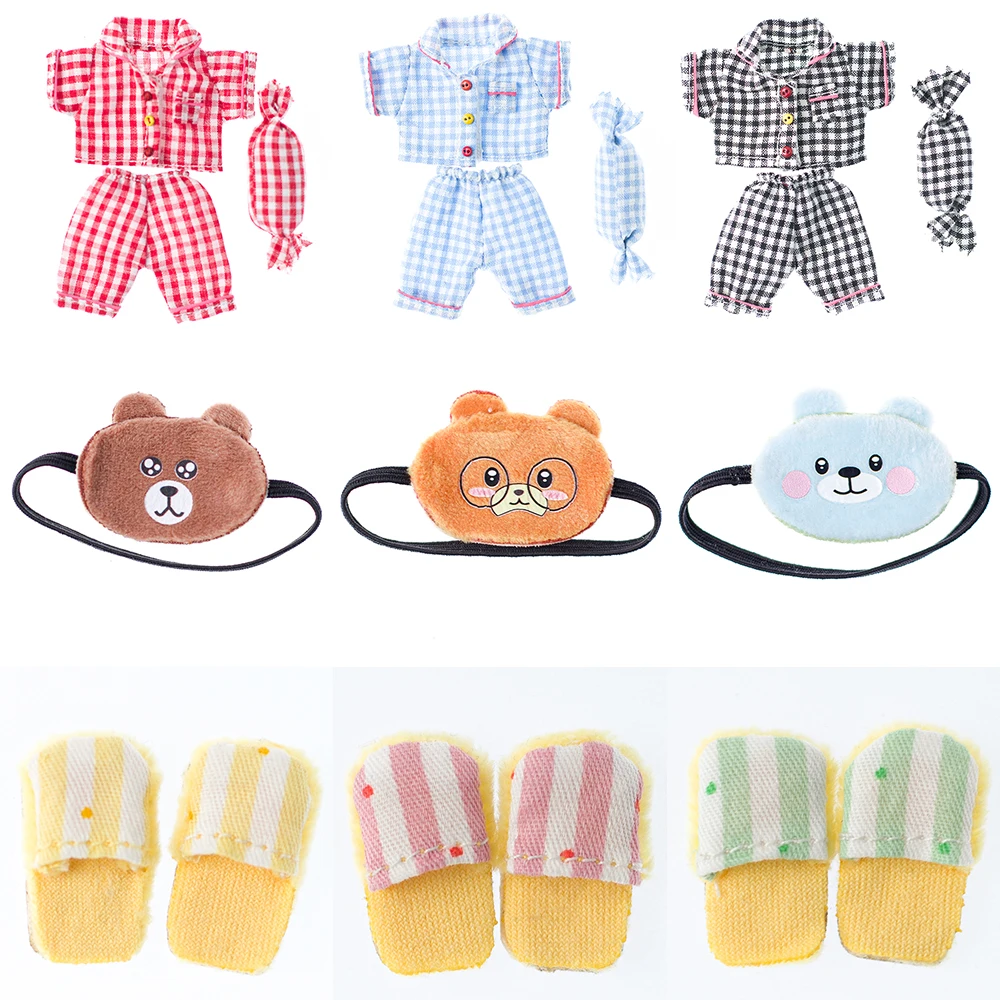 Suki Ob11 Baby Clothes Cute Plaid Pajamas Set Pillow Animal Blindfold For Gsc,Mollys,Obitsu11,1/12 Bjd Doll Clothing Accessories