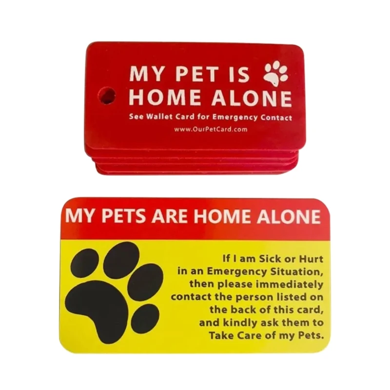 Dog Cat are Home Alone Alert Emergency Card & Key Tags with Emergency Contact Call Cards Pet Emergency Contact Keychain