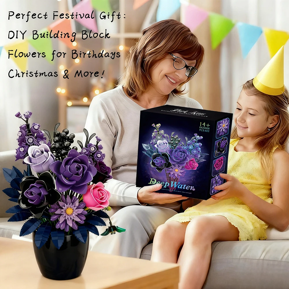 

Multi Color 822 PCS Valentine's Day Roses Flower Building Blocks Girlfriend Birthday Bricks Toys Desktop Decor New Wedding Gift