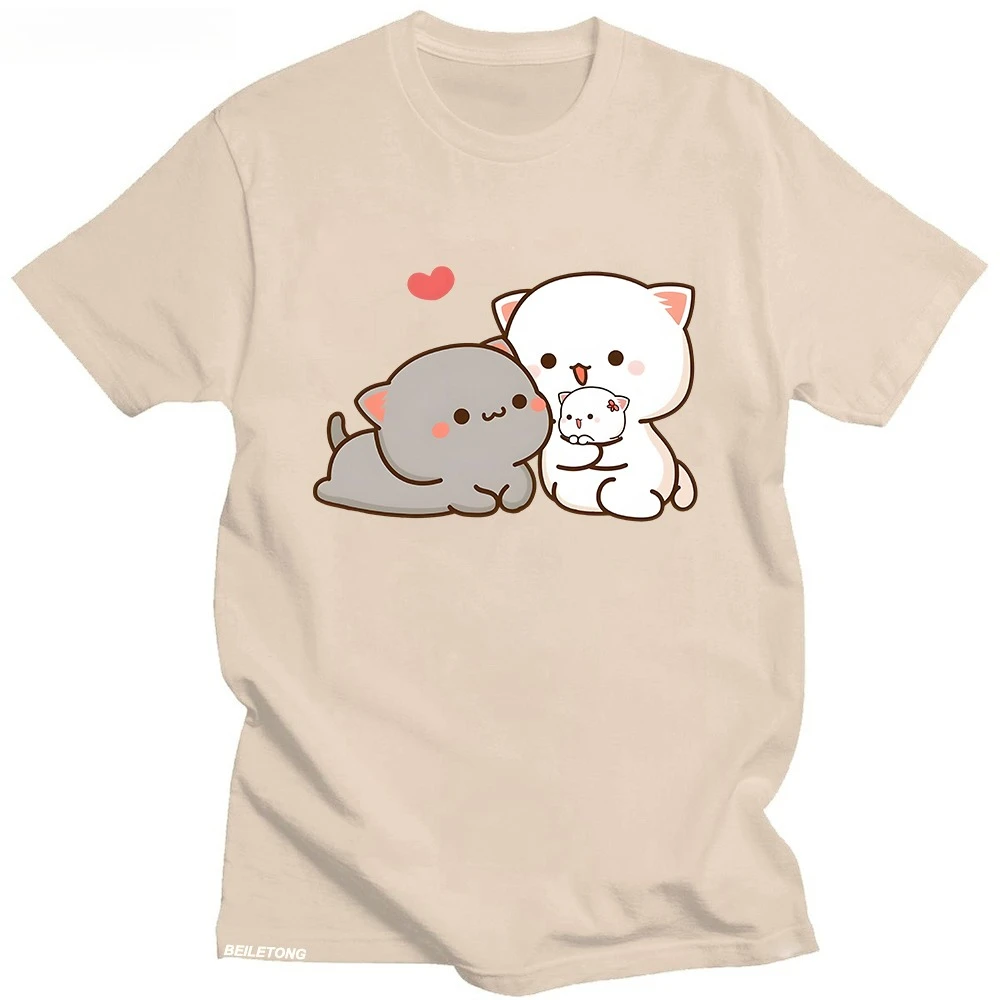 New Funny Mochi Fashion TShirts Peach Cat Peachcat Female Harajuku Tops T Shirt Round Neck Oversized Summer T-shirt Cotton Tee