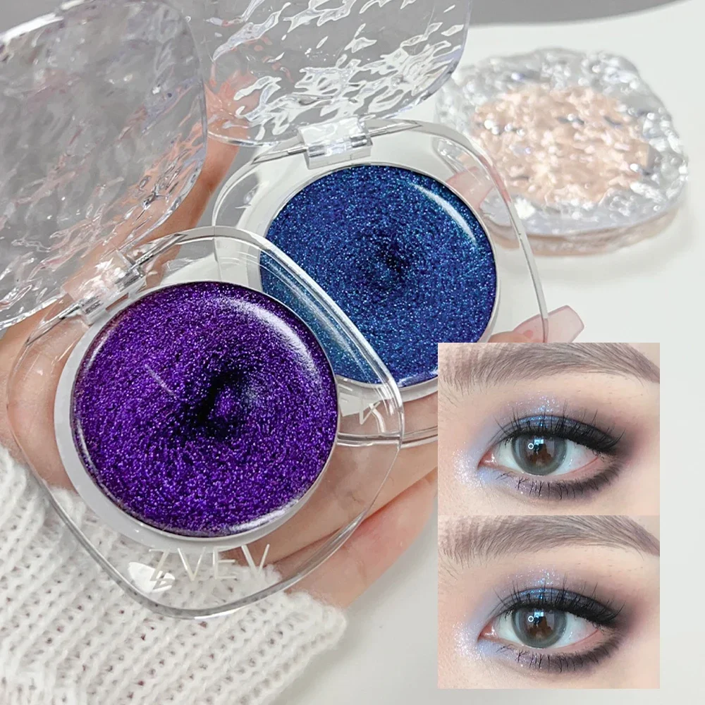 Pearlescent Blue Green Purple Eye Shadow Smoky Monochrome Lasting Shimmer Brighten Glitter Eyeshadow Highlighter Palette Makeup