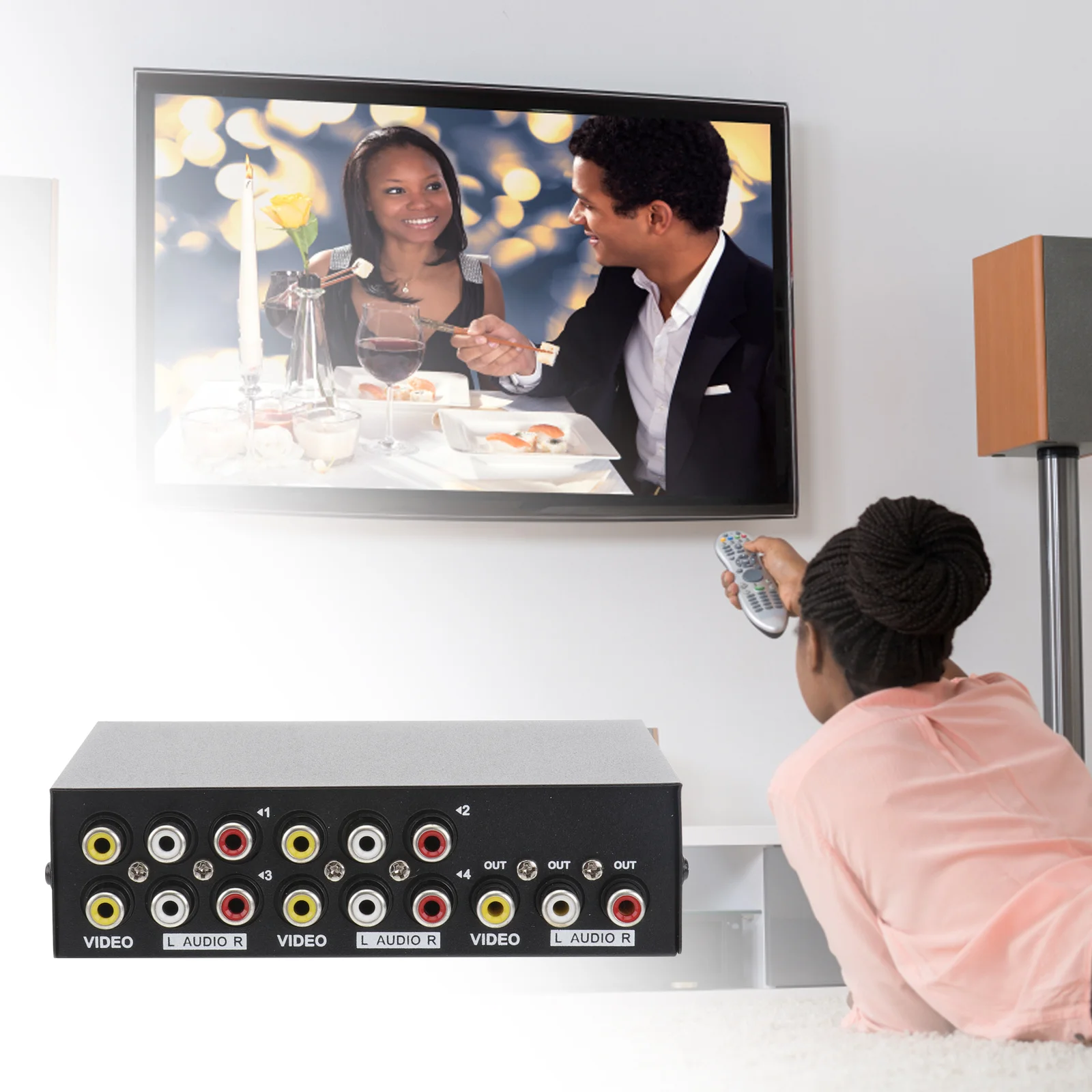 Av 4 في 1 خارج مركب فيديو L/R محدد الصوت لصندوق كابل DVD Rca معدن أصفر-أبيض-أحمر #4