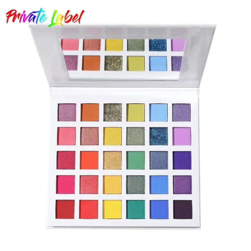 Paleta de sombra de ojos pigmentada personalizada, polvo de sombra de ojos mate brillante, resistente al agua, maquillaje de ojos de larga duración a granel, 30 colores