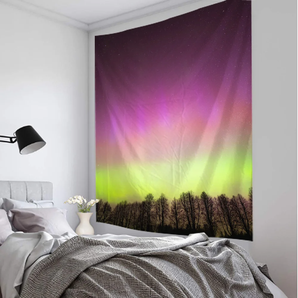 Starry sky tapestry, forest night landscape, wall hanging, printed background fabric, home wall art decoration, living room