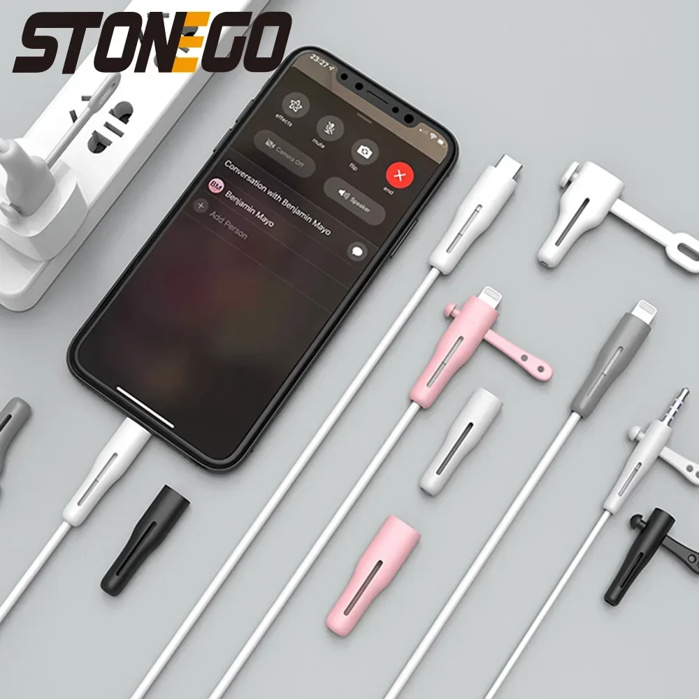 STONEGO 2 en 1 Protector de Cable de carga teléfonos soporte de Cable cubierta cable enrollador clip cargador USB gestión de cables organizador