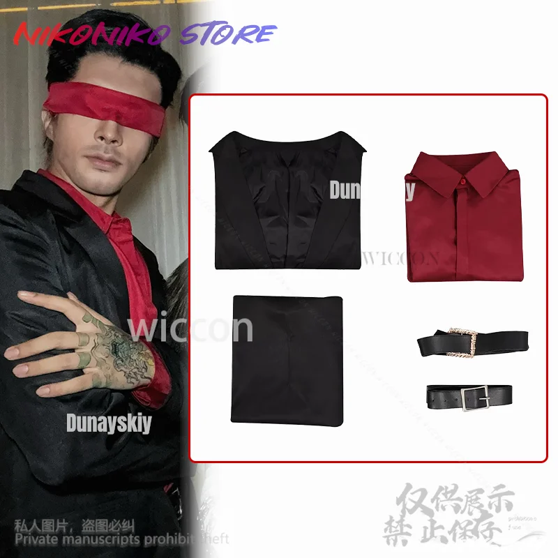 อะนิเมะเกม Mortal Kombatสีแดงเสื้อสีดําเสื้อกางเกงกระเป๋าวิกผม Kenshi Takahashi เครื่องแต่งกายสําหรับปาร์ตี้ฮาโลวีนที่กําหนดเอง