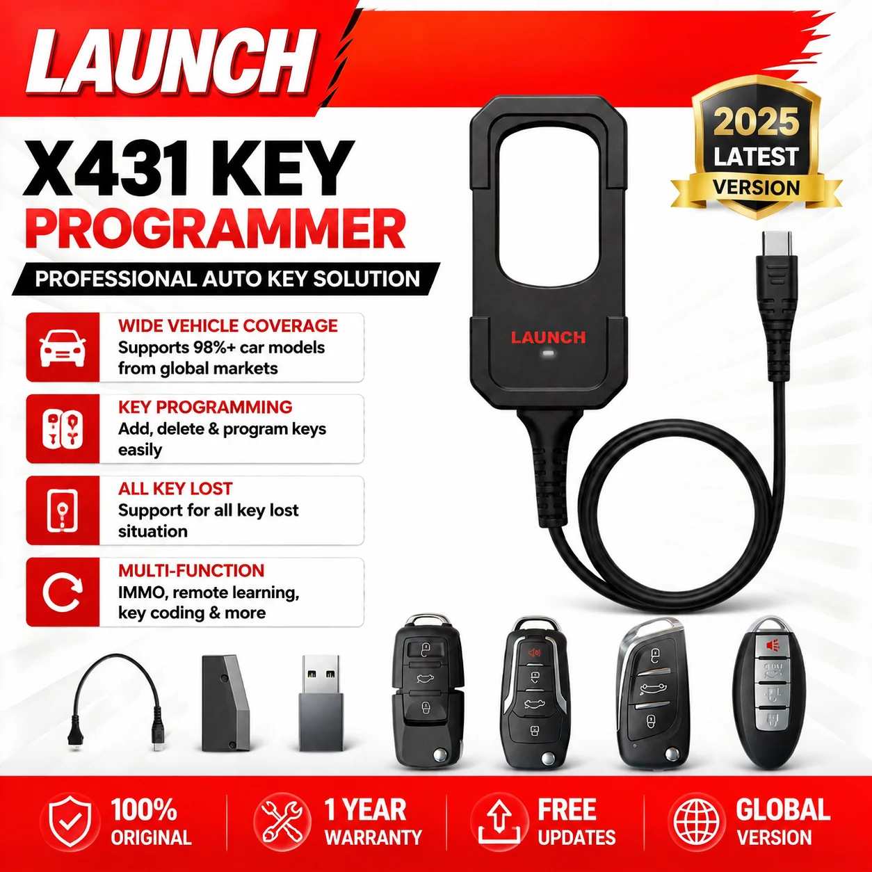 LAUNCH X431 Key Programmer Remote Maker with Super Chip 4pcs Universal Remote Smart Key Work for X431 IMMO Elite IMMO Plus PAD