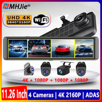 4K Dash Cam 4-Channel Record 1080P ADAS BSD Car DVR WIFI APP Rear View Mirror Auto Video Recorder Camera Ultra HD 24H Parking