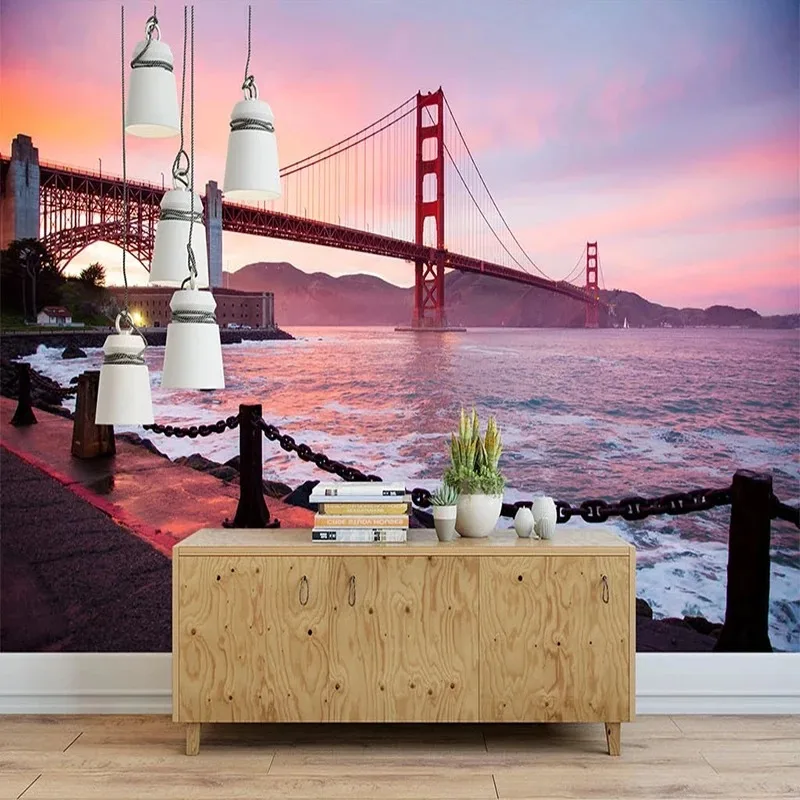 Photo Wallpaper 3D Creative Bridge Sea Landscape Dusk Mural Living Room Bedroom Beautiful Scenery Wall Paper Papel De Parede 3D