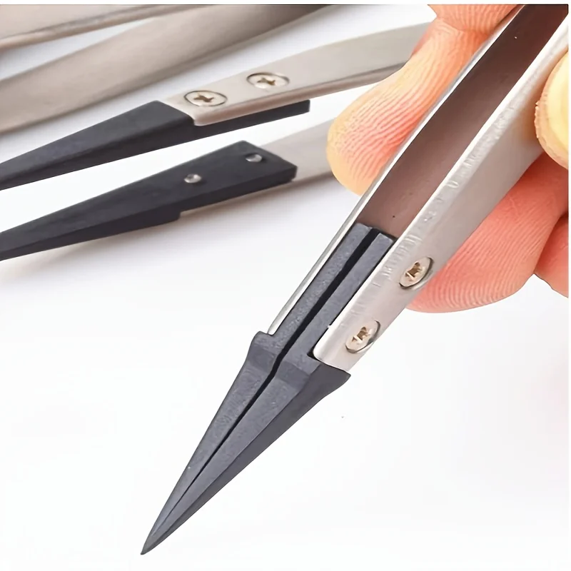 New Stainless Steel ESD-259A Anti-Static Carbon Fiber Tweezers – Precision for Crafts, Jewelry & Electronics. Durable Metal.