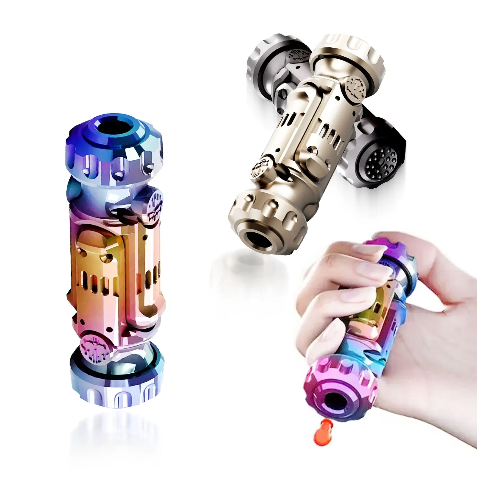 Stun Grenade Fidget Spinner Miniature Pistol Toy Gun with Ejectable Shells Stress Relief Finger Toys for Adults Kids Best Gifts