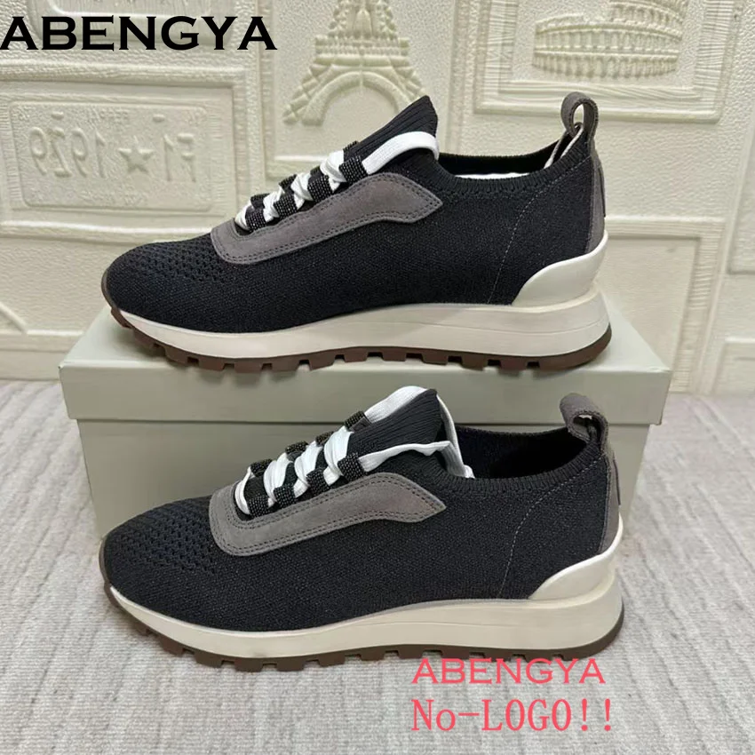 Summer Kintted Lace Up Sneakers Women Breathable Round Toe Platform Casual Shoes For Women Runners Loafers Woman 2025