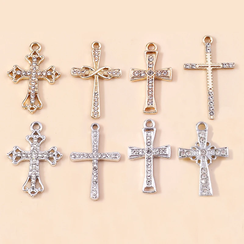 10 sztuk luksusowe złoto srebro kolor krzyż Charms do tworzenia biżuterii ręcznie robione krzyże wisiorek naszyjnik brelok Diy komponenty do biżuterii