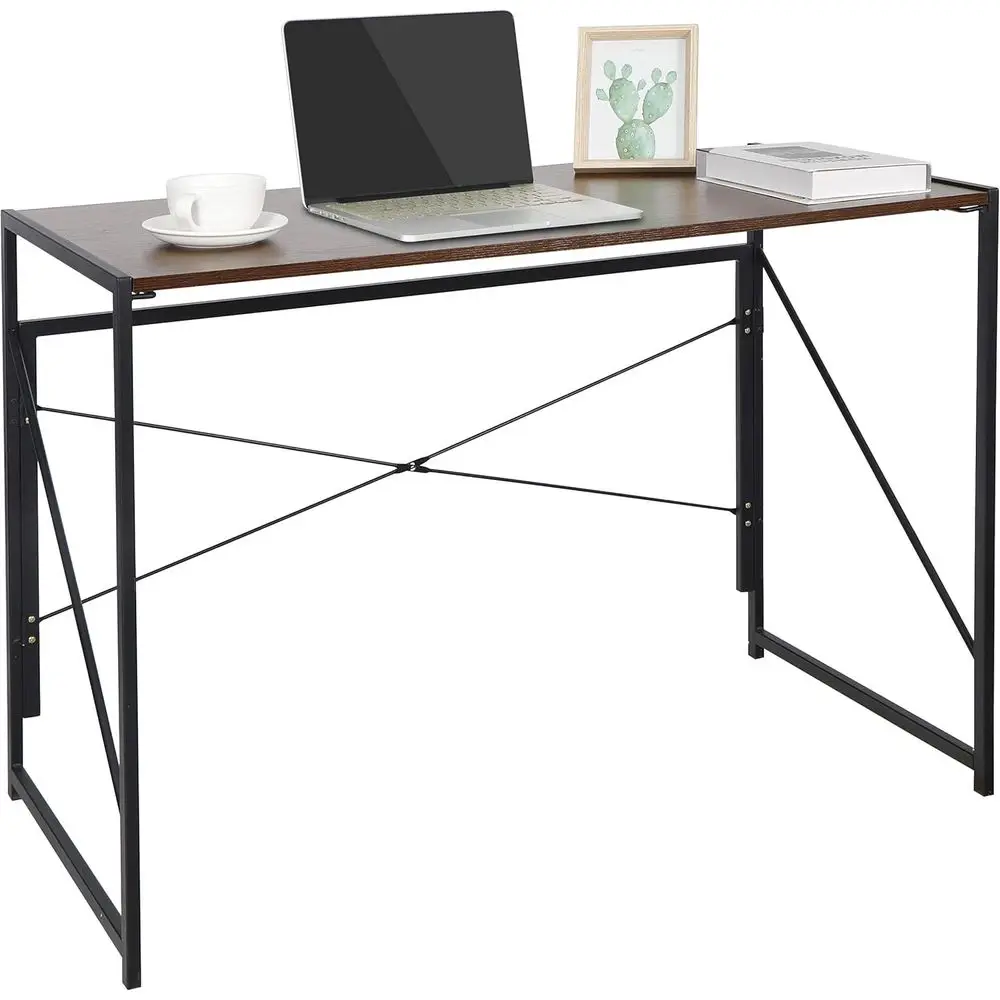 

olding Computer Desk, Writing Study Desks or Home Oice, Laptop Gaming olding Table with Metal e, 39 Inches,Brown