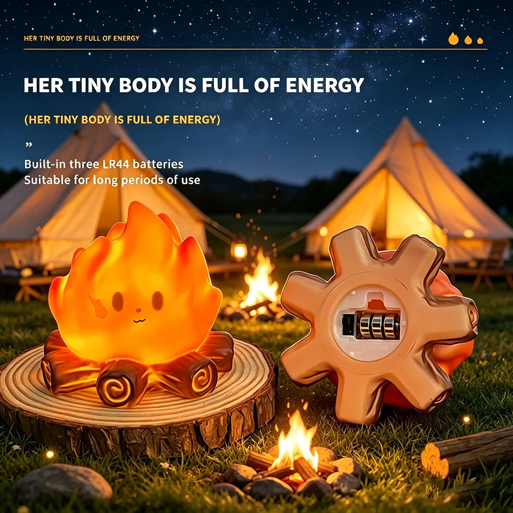 Kawaii Smiling Flame LED Night Lamp Battery Operated Portable Campfire Light Toy Home Ornament Holiday Office Birthday Present view 4