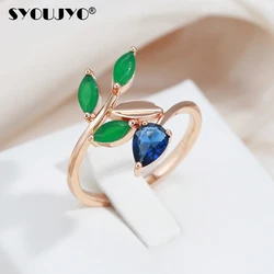 SYOUJYO Green Leaf Zircon Rings For Women Copper Fine Jewelry