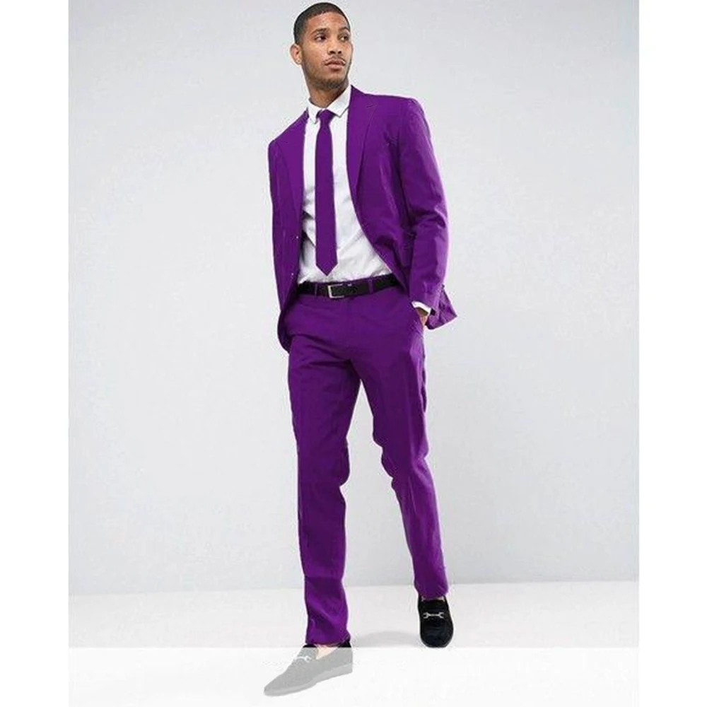 

Luxury Single Breasted Men's Suits Purple Peak Lapel Slim Fit Casual Blazer Formal Business Office Work 2 Piece Jacket Pants Set