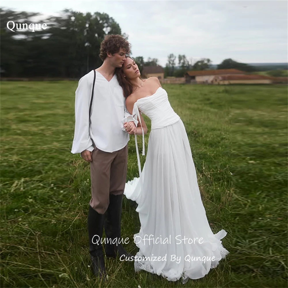 

Qunque Sleeveless Floor Length Wedding Dress A Line Civil Bridal Gown Bohemian Lightweight Vestido De Novia Boda Customized