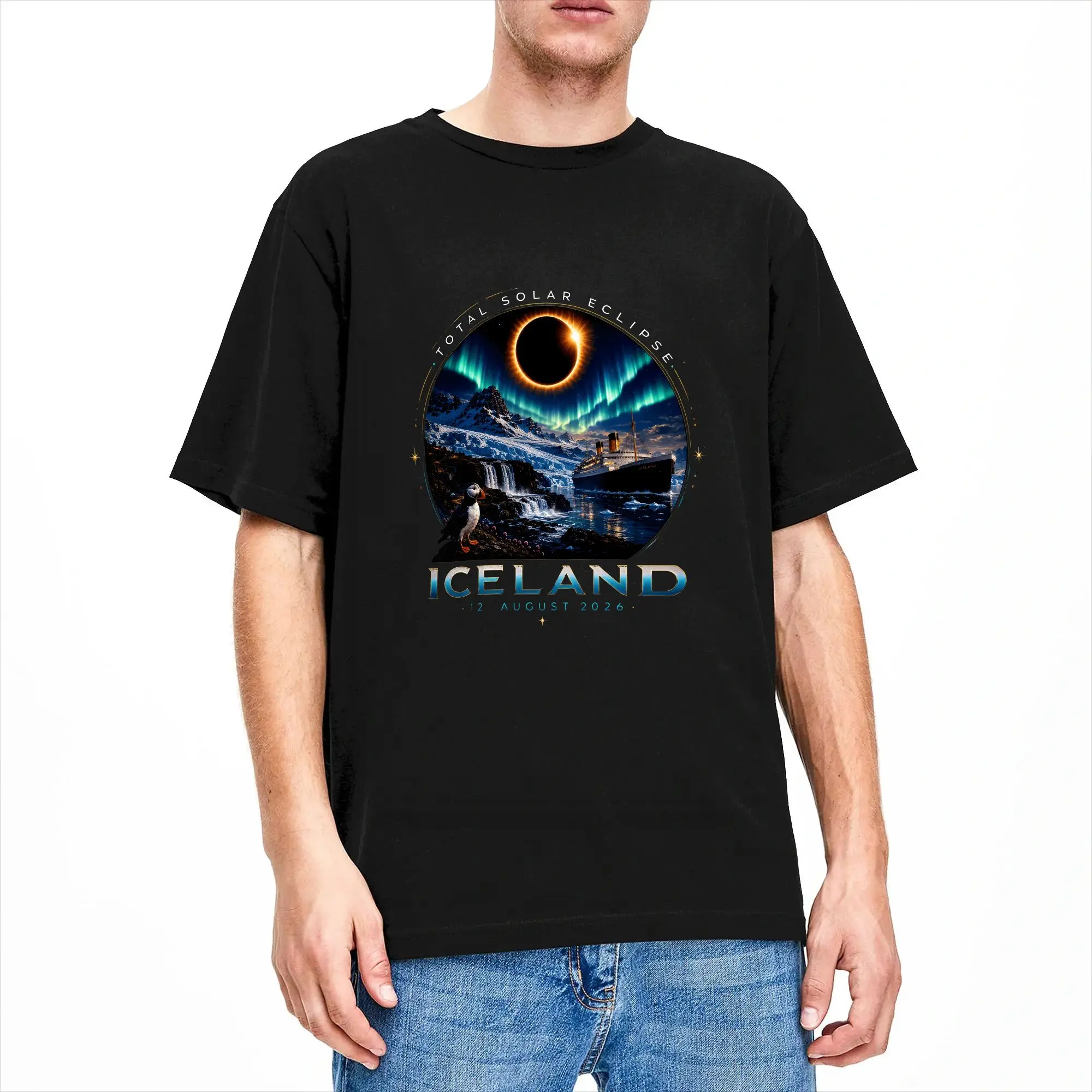 Iceland Total Solar Eclipse 2026 Badge T Shirt Male  Aesthetic T-Shirts Summer O-Neck Harajuku Tees Cheap Big Size Tops