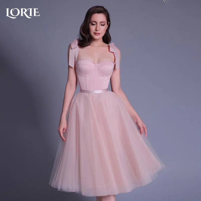 

LORIE Pink Short Evening Dress A-Line Bow Shoulder Knee Legnh Party Dress Brithday Prom Gown Backless Club Dress Customized