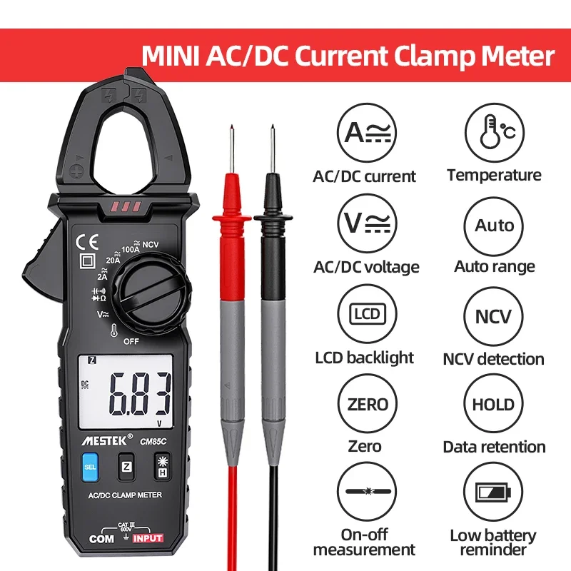 

100A Ammeter DC Current Clamp Meters Clamp Meter 1mA Accuracy Mini Digital AC DC Current Digital Clamp Meter Voltage Voltmeter