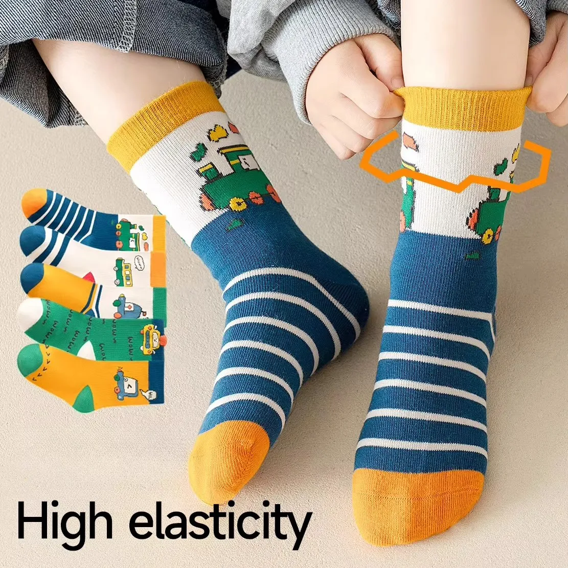 

5 Pairs Children's Socks Boys Sporty Socks 2024 Newest Autumn Cotton Socks Mid Calf Geometric Pattern