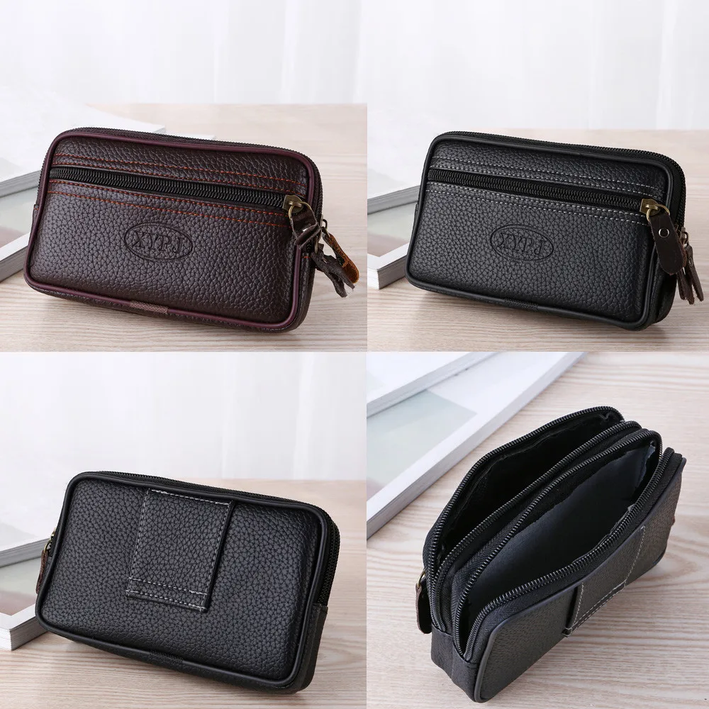 Men Multi-Function Mini Clutches Pu Leather Double Layer Zipper Phone Card Bag Classic Casual All-Match Daily Regular Clutches