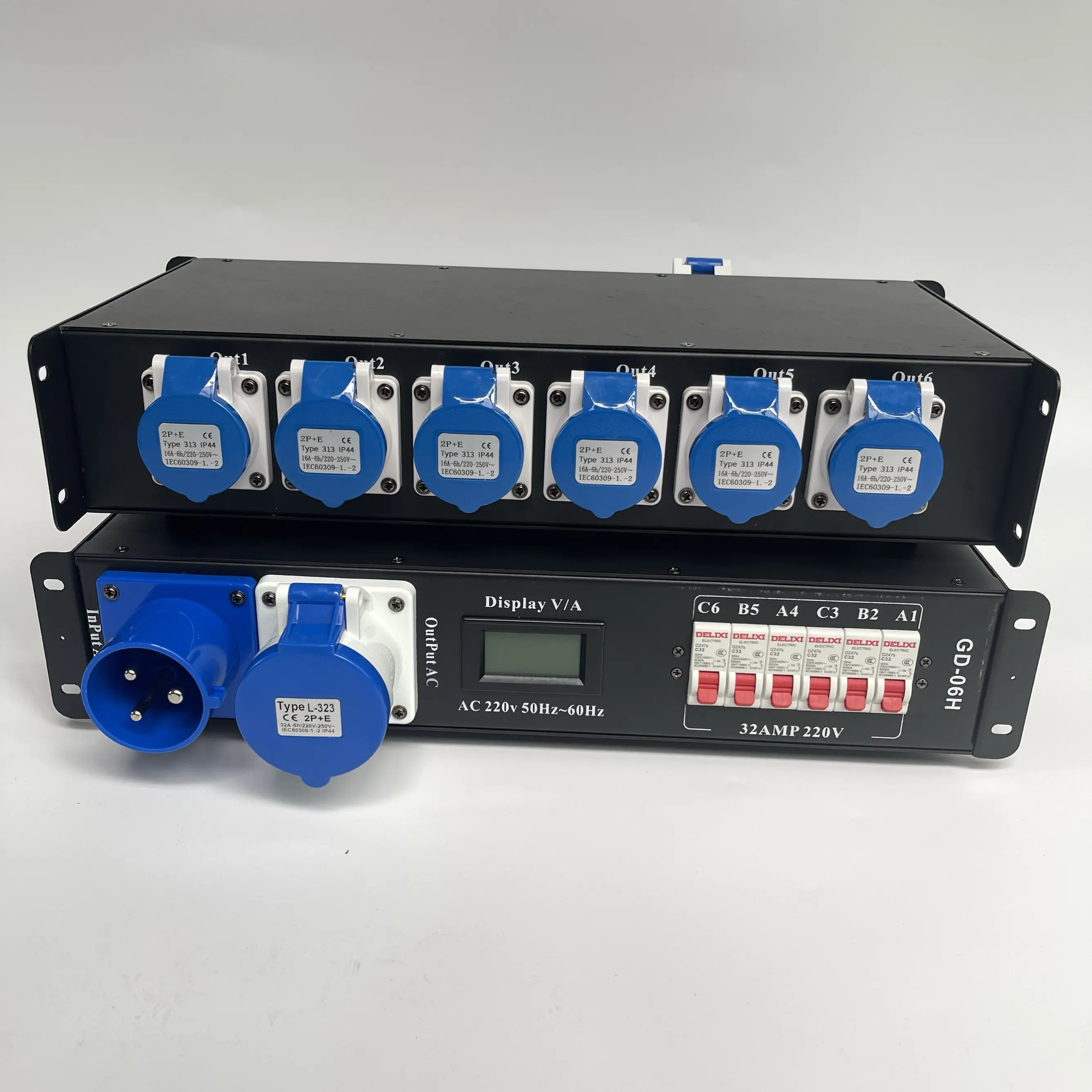 Rack‑Mount 6‑Way Stage Power Distribution Box,16A Waterproof Socket Power Splitter for Stage Light LED Screen Performance
