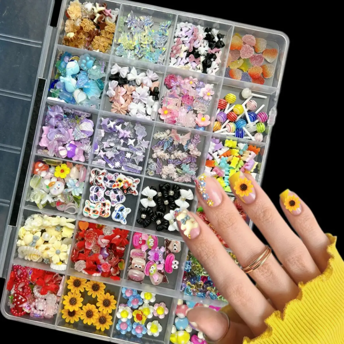 1 Box Cartoon Entzückende Krawatte Bär Augen Keks Harz Nagel Charms Bunte Schleife Rose Krallen Gemischte Nail art Dekorationen für DIY Nägel