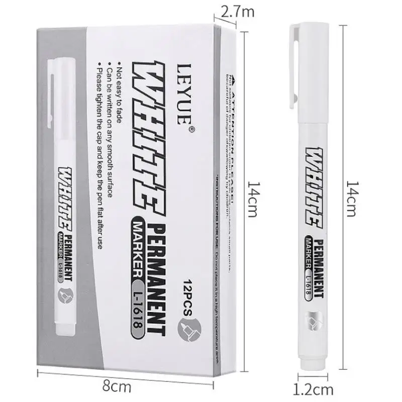 12pcs/Box Permanent White Marker Pens With Opaque Quick Drying Ink Smooth Tip For Diy Crafts Art Drawing Dark Surface Marking view 6