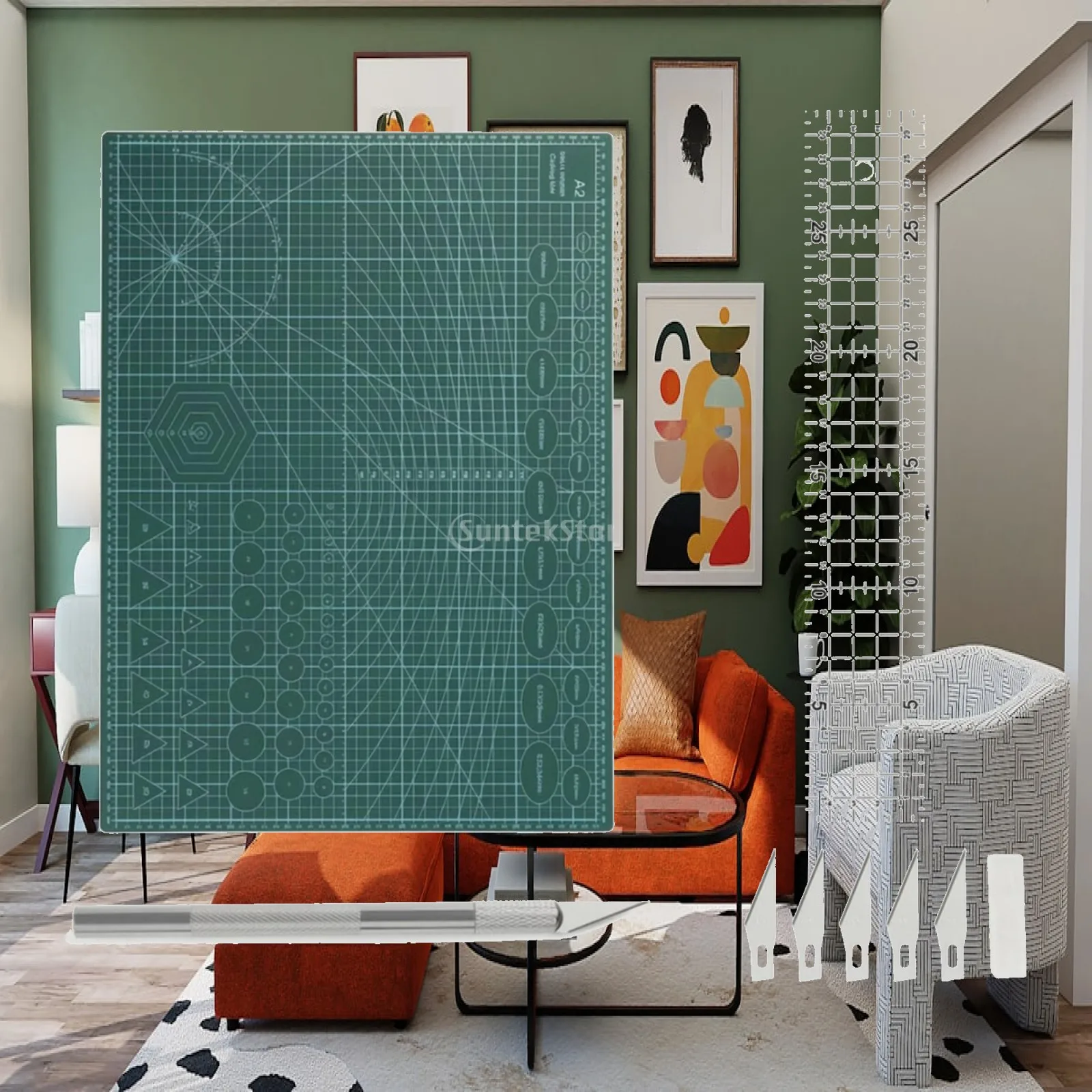 Double-Sided Craft Cutting Mat Precision Reversible Cutting Mat with Ruler Multipurpose Flexible for Crafters, Paper Crafts