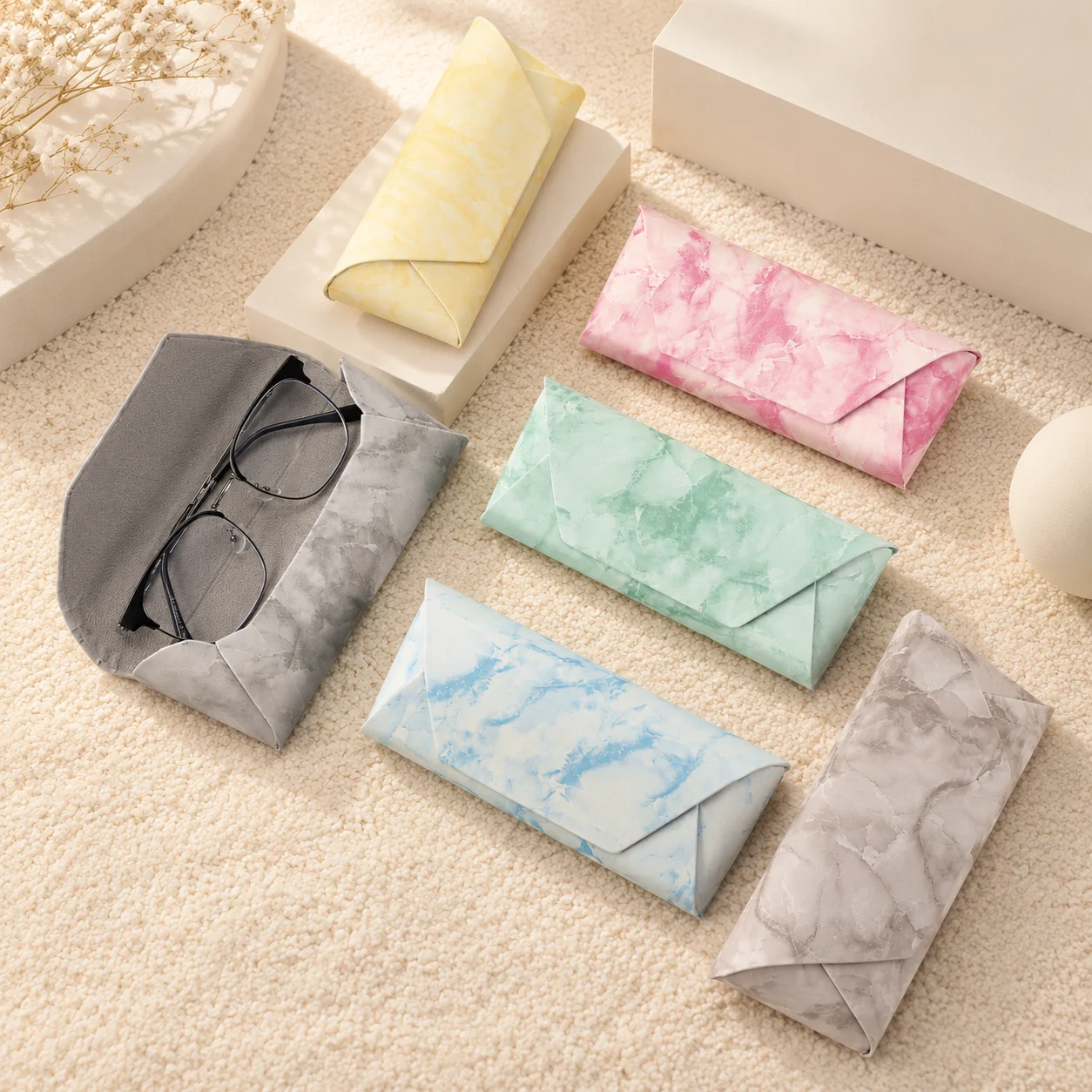 1pc Marble Envelope Glasses Case PU Leather Portable Eyewear Storage Pouch Anti-scratch Sunglasses Box for Women Travel Daily