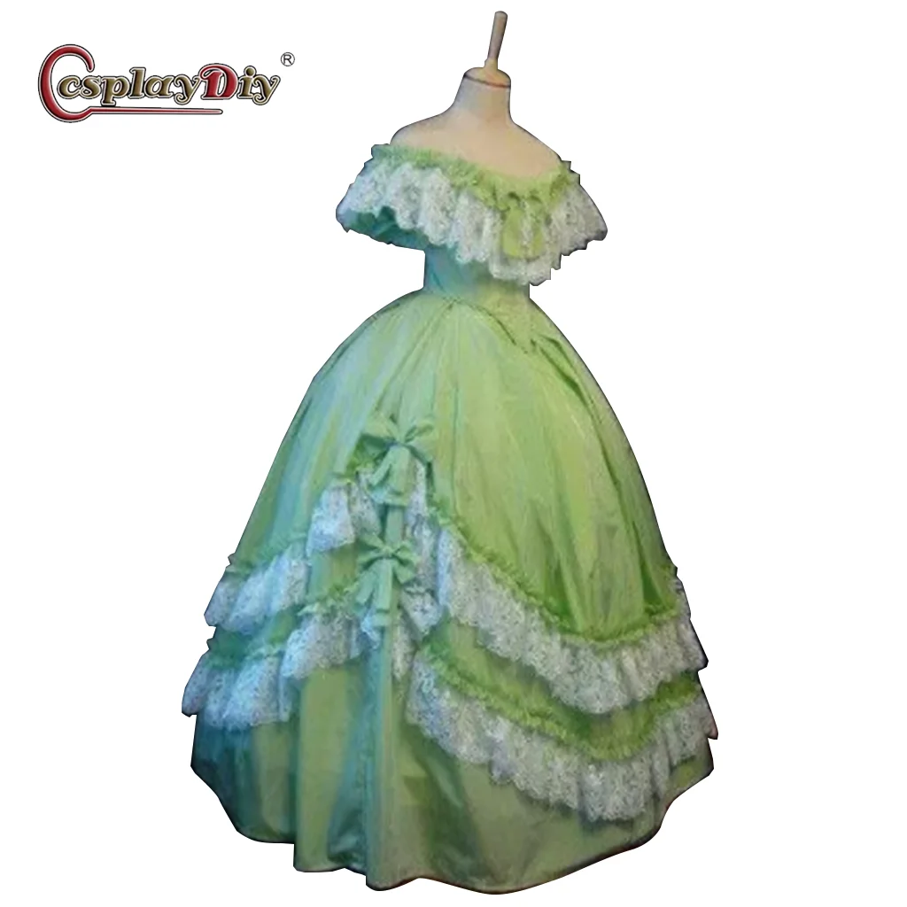 Cosplaydiy Historical Civil War green dress Victorian evening dresses Off Shoulder elegant vintage  Dress Princess Ball Dress