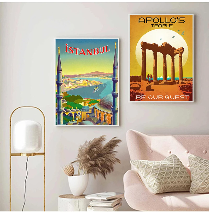 1pc frameless Turkey Istanbul Pop Art Travel Canvas Painting Vintage Wall Kraft Posters Coated Wall Stickers Home Decorative Pic